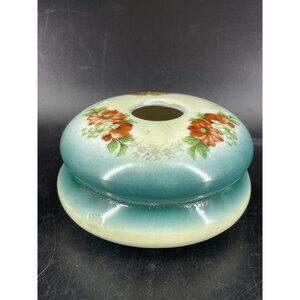 Antique Victorian Austria porcelain Hair Receiver transfer flowers teal blue